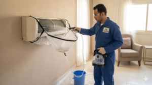 خطوات تنفيذ غسيل المكيفات داخل العرض