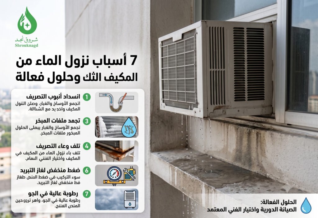 سبب نزول الماء من المكيف الشباك